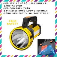 Đèn pin cầm tay Z12 có dây đeo vai 3 pin sạc 18650 chống nước tốt 3 chế độ sáng sáng COB trên thân s