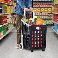 Portable Shopping Cart Foldable Trolley 4 Wheel Supermarket Shopping Cart Large Capacity Grocery Sho