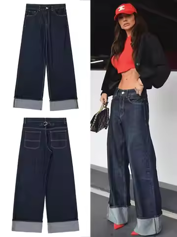 HH Autumn Women Vintage Denim Pants Loose Casual Zipper Fly Wide Leg Jeans Trousers 2025 Fashion Hig