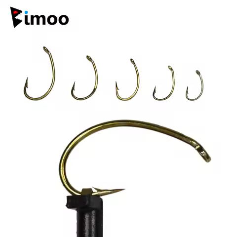 Bimoo 500PCS #8 - #16 Down Eye Curved Shank Bronzed Fly Tying Hook for Scud Shrimp Grubs Pupae San J
