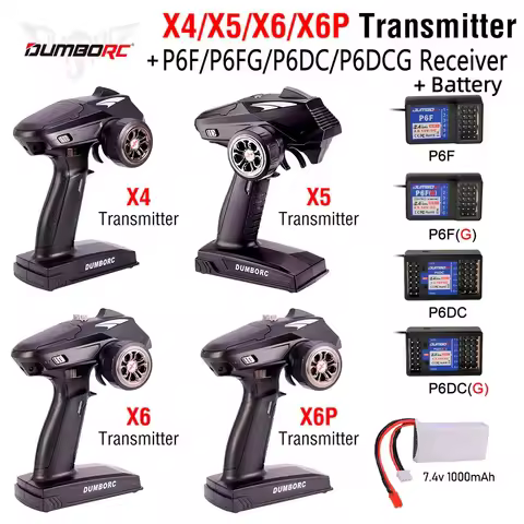 2.4G 6CH Transmitter remote control X6 with X6FG Gyro Receiver LED Light Set for 1/10 1/8 Crawler Ax