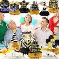 [TinchighS] 9 PCS Happy Birthday Party Table Decorations | ck And Gold Birthday Center Pieces For Ta