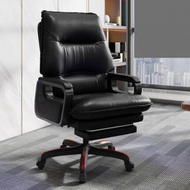 大班椅可躺辦公椅電腦電競椅(黑色超纖皮+擱腳（扶手無功能))