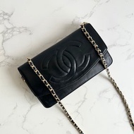 稀有中古包 Chanel黑色羊皮皮革WOC斜背包 長夾 單肩包 側背包