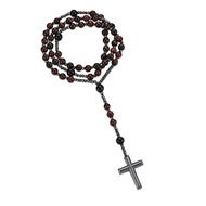 Jesus Crucifix Rosary Beads Necklace for Men Women Hematite and Matte Black Agate Cross Necklace