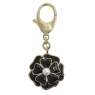 Mint condition ▲CHANEL B25B Coco Mark Camellia Keychain with Faux Pearl, Black and Gold, Made in Ita