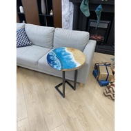 Sea Wave Epoxy C Table, Round Sofa C Table, Sofa Side Table, Modern Resin Tip Table, Sea Breakfast T
