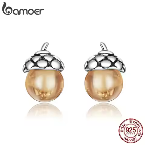 bamoer Stud Earrings for Women 925 Sterling Silver silver Ear Studs Shining Acorns Engagement Statem