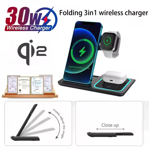 Multi-functional 15W Output Power Wireless Charger Universal Mobile Phone Fast Charging 3 in 1 Folda