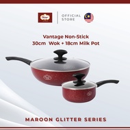 [Bundle] Vantage Non-stick 30cm Wok + 18cm Milk Pot(Maroon Glitter Series) [Free Whisk 24-31 Oct 202