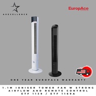 EuropAce ETF 1139 / ETF 1169A: 1.1m IONISER TOWER FAN w STRONG AIRFLOW and REMOTE CONTROL - 1 YEAR W