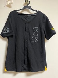二手 小瑕疵 IZZVATI 個性球衣外套 棒球外套 配皮貼布繡黑黃撞色