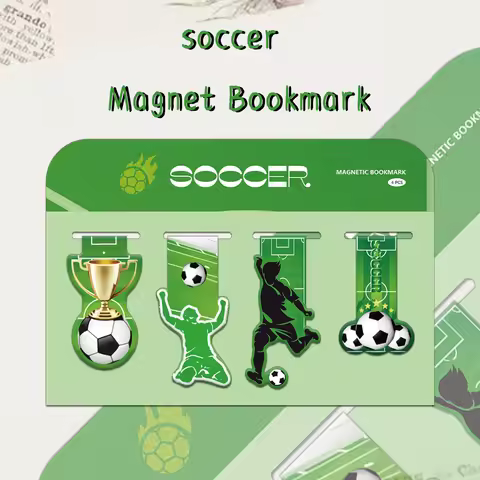 4PCS Creative Soccer Magnetic Bookmarks DIY Student Supplies Paper Books Page Marking Interlayer Dec