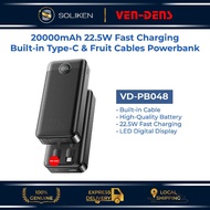 VEN-DENS VD-PB048 Powerbank 20000mAh 22.5W Fast Charging Built-in Type-C & IP Cables Powerbank