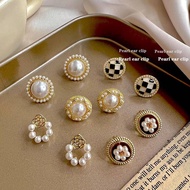 HGA Hijab Earring Pearl Earing Clip Korean Retro Temperament Subang Kepit Clip Earrings Non Pierced 