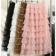 Layered sequin long skirt