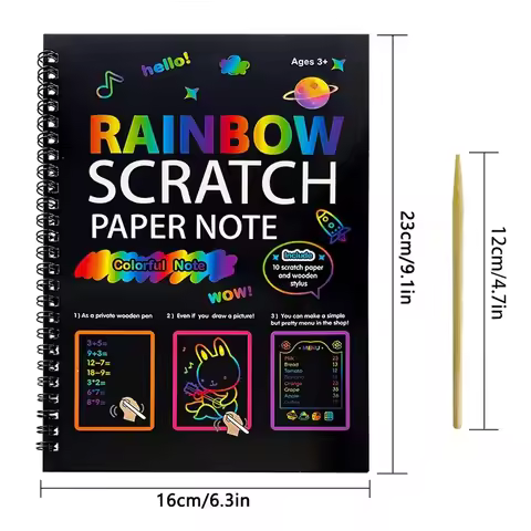 Rainbow scratch paper notepad for children’s art book, black DIY rainbow art paper, colorful art scr