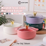 HCSTORE LARGE JUMBO 2 LITER BOWL WITH LID SIZE 28cm WITH LEFT AND RIGHT EARS HEAT RESISTANT CERAMIC 