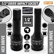 MYDIYHOMEDEPOT - SRUNV CR-MO 1/2 inch 6 Point HEX Drive Impact Socket Set & 12 Point SPLINE Drive Im