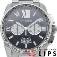 二手卡地亞 Calibre de Cartier計時腕錶 W7100061，附錶盒和保固卡，不鏽鋼男士腕錶，黑色，拋光，狀況極佳。