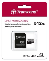 Transcend 創見 USD340S 512GB microSDXC UHS-I U3 (V30/A2)記憶卡,附轉卡 (TS512GUSD340S)