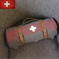 Swiss Army Version Pure Wool Blanket With Straps/Retro Camping Mountaineering Outing Outdoor First A