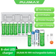 PUJIMAX 8 Slots AA AAA Battery Charger Smart LED Display Fast Charging Ni-MH Rechargeable Battery