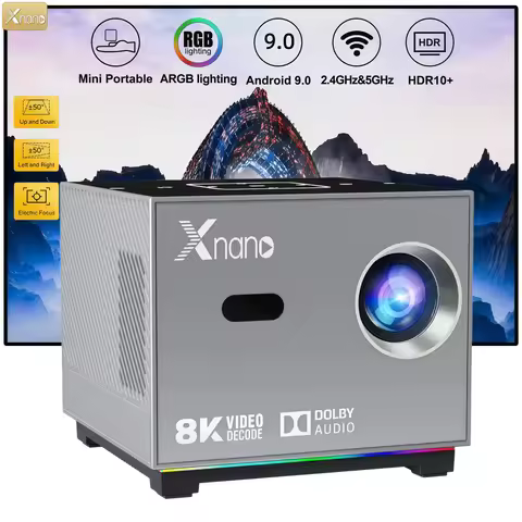 Xnano X3 Mini Projector Android 9.0 8K Decode Electric Focus ±50° Keystone ARGB Light Dolby Audio Po
