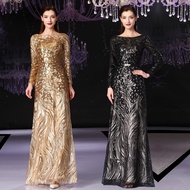 Luxury Plus Size Muslimah Long Sleeve Sequin Annual Dinner Wedding Dress Women Girl Mermaid Jubah Ev
