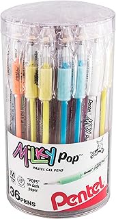 Pentel Milky POP Beauty Beauty Beauty Pastel Gel Pens, (0.8mm) Med. Lines, Assorted 6 Ink colors (F/