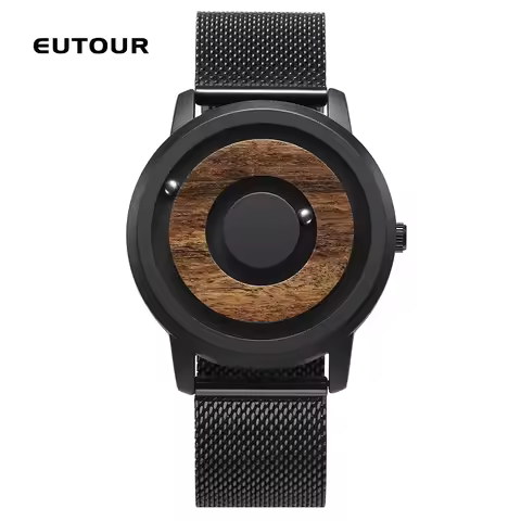 EUTOUR Couple Watch Magnetic Drive Ball Show Wood Wrist Watches For Women Quartz Man Watch S Fashion