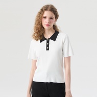 EP เสื้อนิต คอโปโล ผู้หญิง สีออฟไวท์ | Flat Knit Polo | 00909