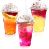 100 Pack 16 oz Disposable Plastic Coffee Cups with Dome Lids, To Go Iced Coffee Cups with Lids, BPA 