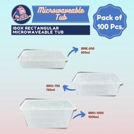 ▲﹉✣Pack of 100 - Rectangular Microwaveable Tub (500ml/ 750ml/ 1000ml)