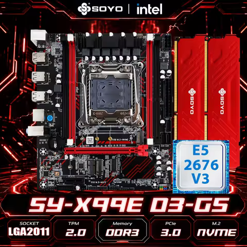 SOYO X99 Motherboard E5 2676 V3 CPU 16GB(2x8GB) Kit xeon Ram DDR3 Intel LGA2011-3 Desktop M.2 SATA P