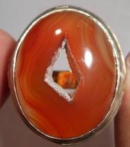 Cincin Akik Sulaiman Orange Kristal Motif Kantong Semar Combong