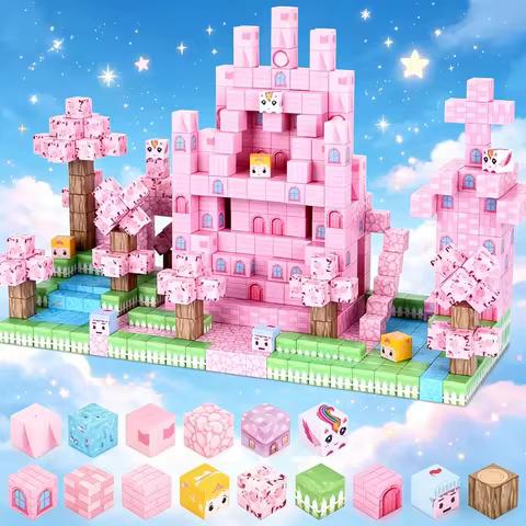 Magnetic Building Blocks Mine World Magnet Pink Girly Heart Blossom Cave Plant Zombies Cubes Set Bri