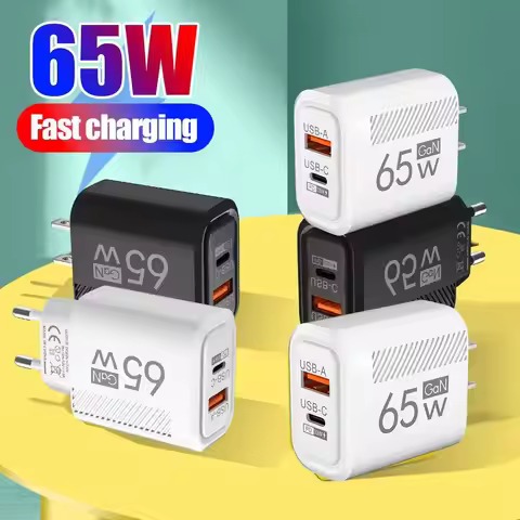 USB A+C 65W GaN Charger Plug PD Type C Fast Charging Phone Charger Adapter EU/US Accessories for iPh