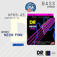 DR Bass Strings สายกีต้าร์เบส 5 สาย made in USA รุ่น NPB5-45    HI-DEF PINK. 45 - 125