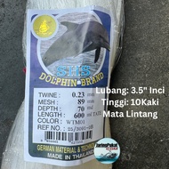 023MM X 89MM (3.1/2" Inci) X 70MD X 600ML Jaring Pukat Ikan / Mata Lintang / Isi Kosong / Warna Puti
