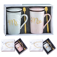 Ceramic Couple Coffee Mugs Wedding Gift Elegant Design for Bride and Groom