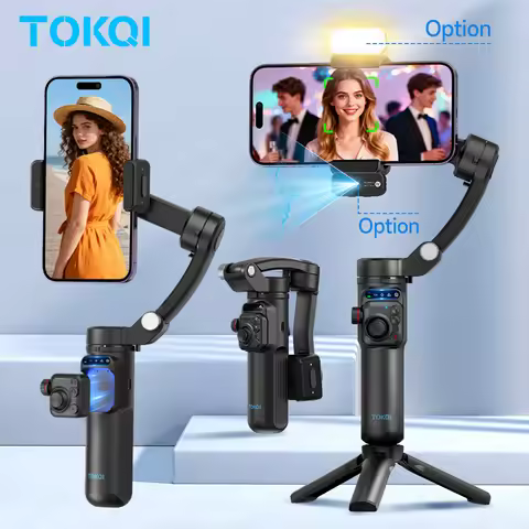 TOKQI M02 Gimbal 3-Axis Stabilizer Anti Shake, Zoom Key, Foldable Handheld Gimbal with Tripod for iP
