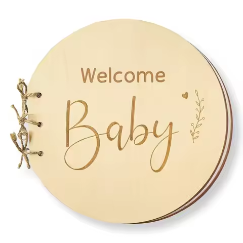 Personalized Engraved Baby Christening Wooden Cover Shower Message Book Handmade Gift Newborn Record