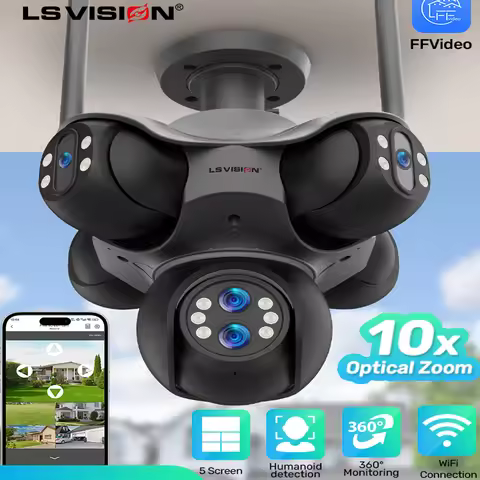 LS VISION 10K 30MP Outdoor WiFi IP Camera 6 Len 5 Screen 360° 10X Zoom PTZ Security Cam Auto Trackin