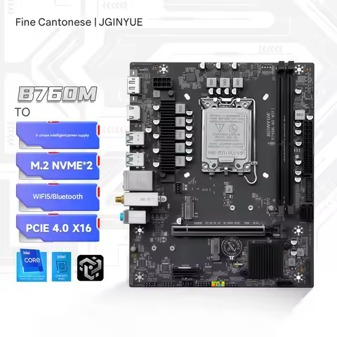 Jingyue B760M-HD Wi-Fi Motherboard with DDR4 RAM for Desktop Computers, Core i5 13400F/12400F/13490F