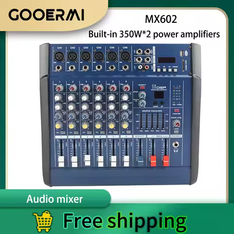 GOOERMI MX602 Mixer 6 Channel DJ Audio Mixer USB Interface Controller Power Mixer Amplifier For Stag