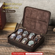 CONTACTS Genuine Leather Luxury 10/12 Slots Watch Storage Box Zipper Travel Watch Box Vintage Portab