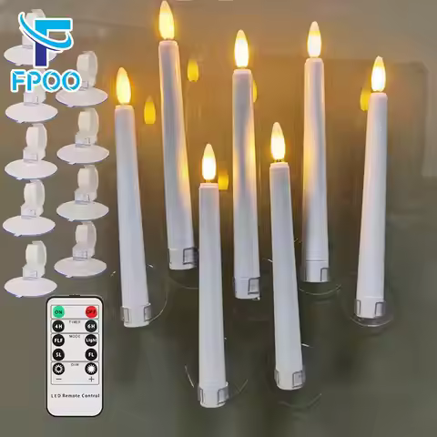 Pack Of 9 Flameless LED Candles Suction Cups Remote Battery Operated Taper Candle New Year Wedding H