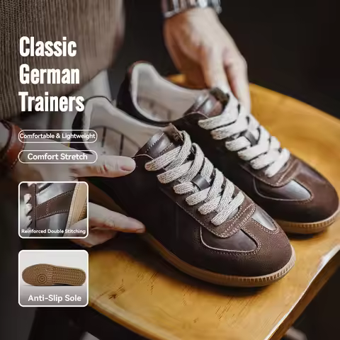 Maden Classic Brown Spliced German Trainer Shoes Flat Low-top Sneakers for Men's Spring and Autumn C