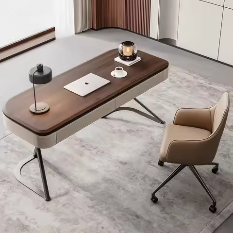 Office Table, Walnut Desk, Office Desk and Chair Set, Retro Walnut Wood Veneer, Computer Desk, Itali